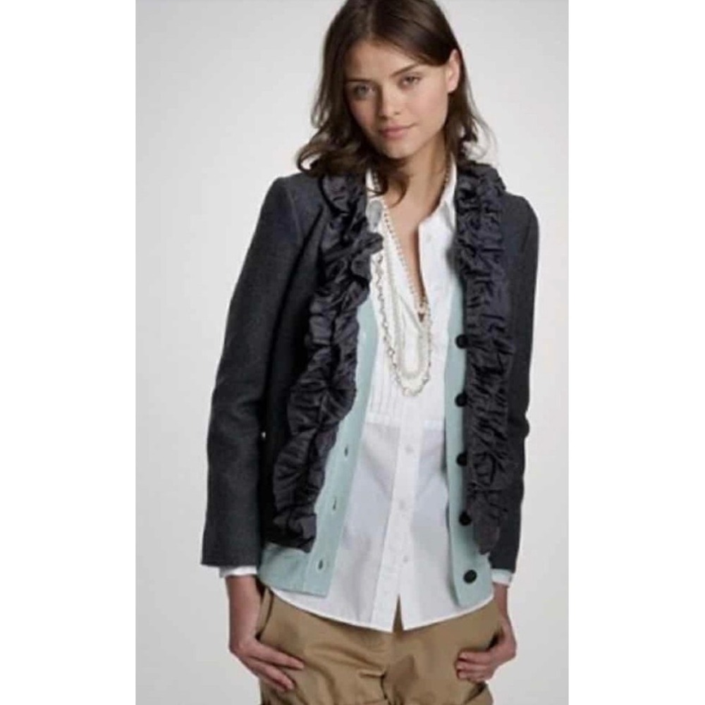 J. Crew Charcoal Grey Wool Ruffle Collar Blazer Jacket